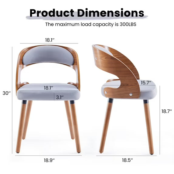 Farini Set of 2 Wood Dining Chairs with Curved Backrest for Kitchen Dining Room, Khaki