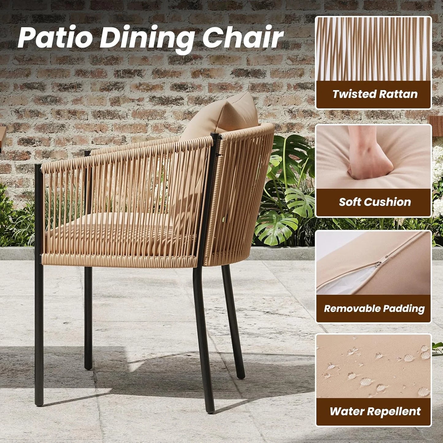 Farini Outdoor Furniture Set for 2, Outdoor Dining Set Patio Chairs 2 Piece, Rattan Wicker Patio Furniture Chairs with Cushions for Garden, Deck, Backyard, Poolside