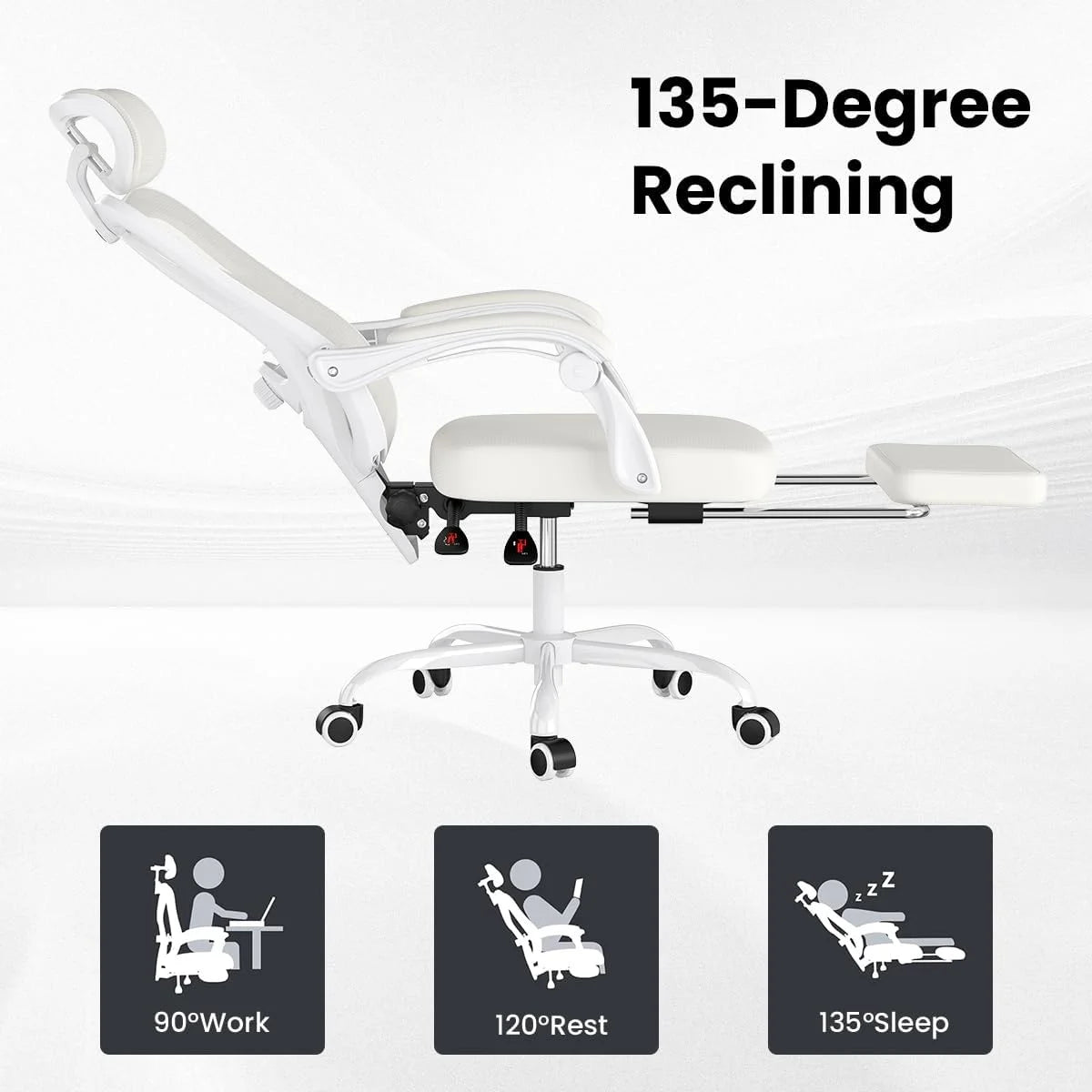 Farini Ergonomic Office Chair with Footrest, Mesh Office Desk Chair with Headrest, High Back Computer Chair with Adjustable Lumbar Support for Home Office Study Room Bedroom