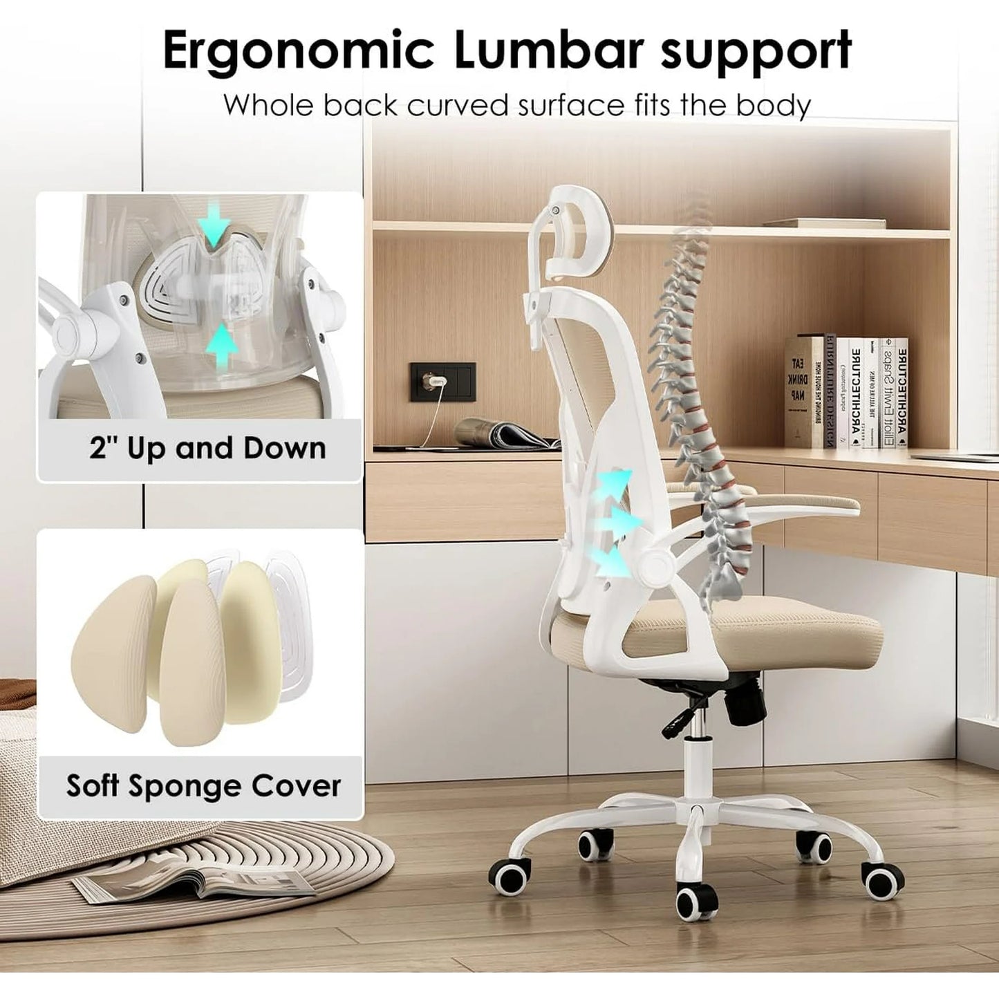 Farini Ergonomic Office Chair, Home Office Desk Chair with Headrest, High Back Computer Chair with Armrests and Adjustable Lumbar Support.for Home Office Study Room Bedroom