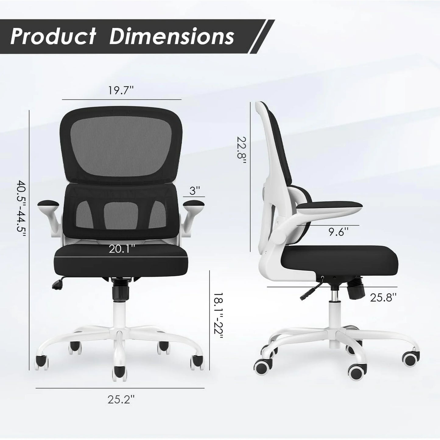 Farini Ergonomic Office Chair, Mesh Desk Chair with Lumbar Support, Comfy Computer Desk Chair with Flip Armrest Rolling Wheels for Home Study Room Office