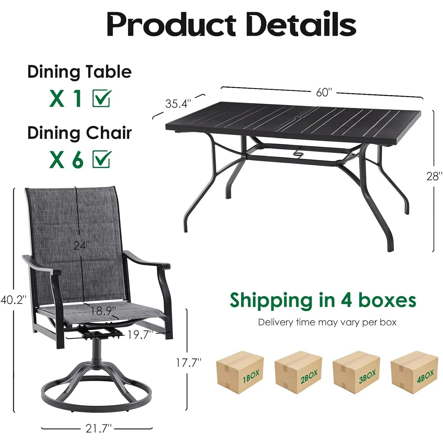 Farini Outdoor Dining Chairs Set, 360°Swivel Patio Dining Chair with Textilene Fabric, Outdoor Metal Armchair All Weather Resistant, Ergonomic Comfort, Perfect for Patio, Backyard, Balcony