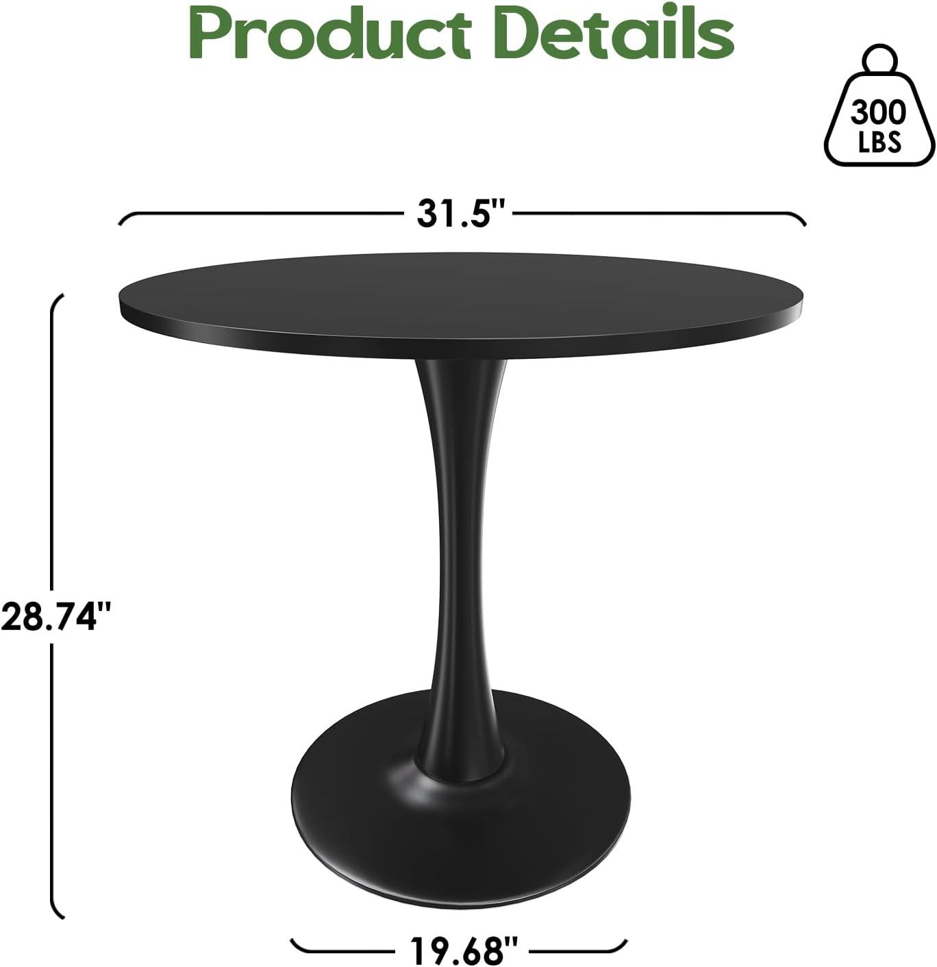 Farini 31.5" Small Round Dining Table Seats Up to 2-4 People,Wood Tabletop Tulip Dining Table with Metal Pedestal Base