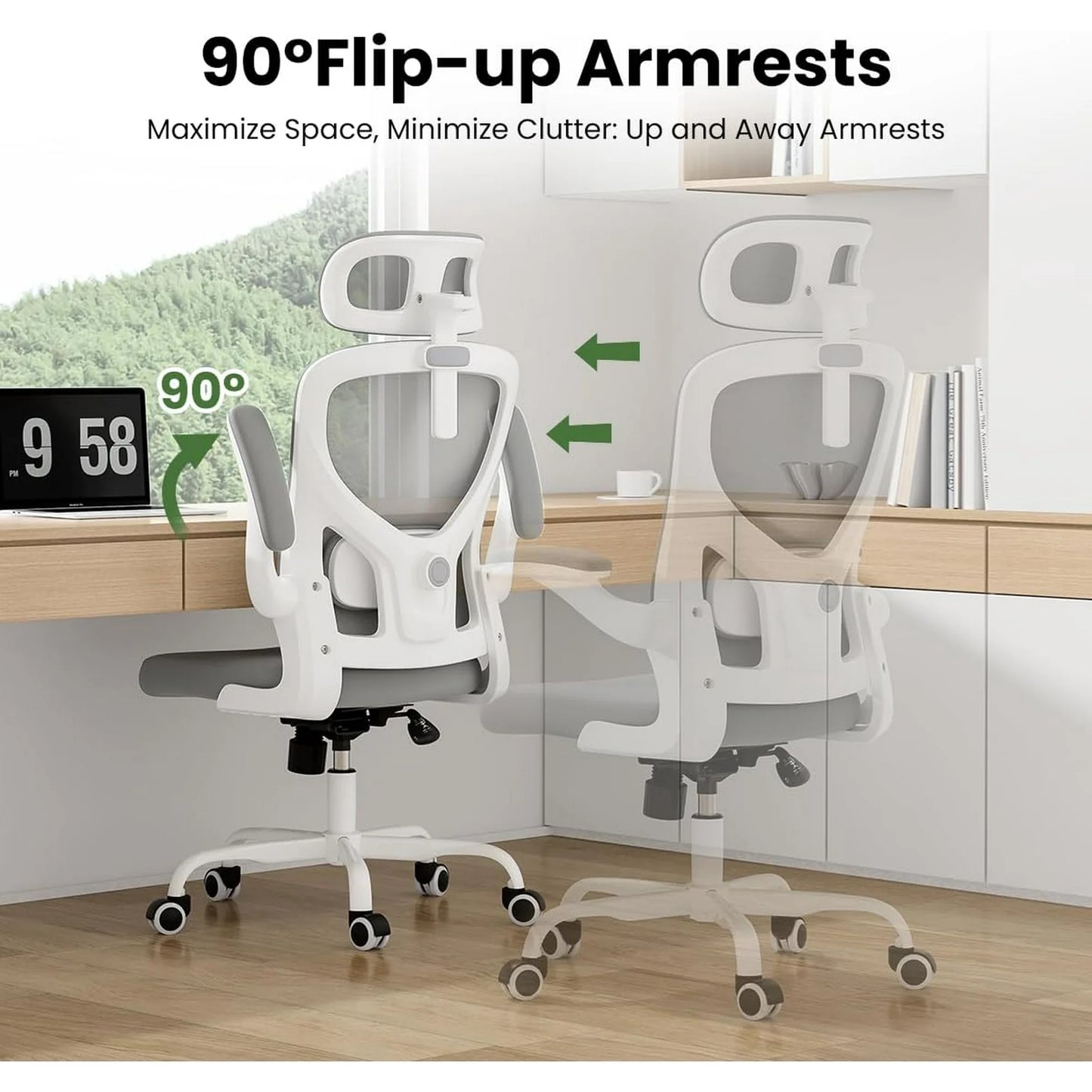 Farini Ergonomic Office Chair,Home Office Desk Chair with Adjustable Lumbar Support and Armrests,Comfy Computer Desk Chair with Headrest,for Home and Office