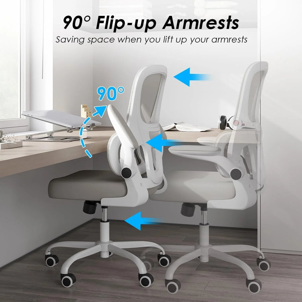 Farini Ergonomic Office Chair, Mesh Desk Chair with Lumbar Support, Comfy Computer Desk Chair with Flip Armrest Rolling Wheels for Home Study Room Office