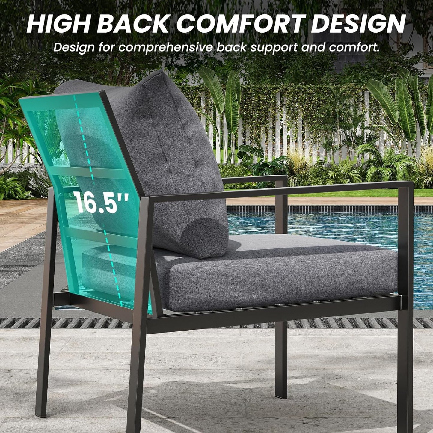 Farini Outdoor conversation sets, Metal Patio Furniture Set with 2 Single Sofas, Loveseat & Coffee Table, for Garden, Backyard, Balcony