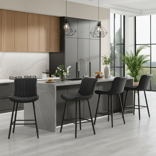 Farini 26" Counter Stools Set of 4, Faux Leather Barstools, Counter Height Chairs for Kitchen Islands & Dining Rooms, Black