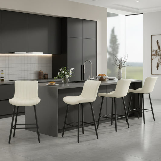 Farini 26" Counter Stools Set of 4, Faux Leather Barstools, Counter Height Chairs for Kitchen Islands & Dining Rooms, Beige