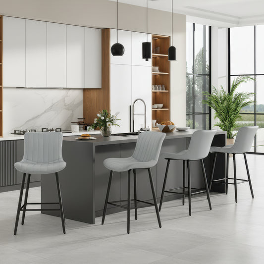 Farini 26" Counter Stools Set of 4, Faux Leather Barstools, Counter Height Chairs for Kitchen Islands & Dining Rooms, Gray