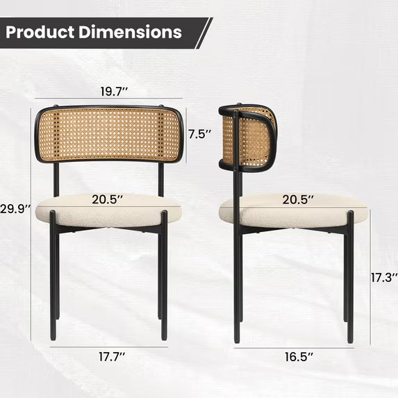 Farini Upholstered Dining Chair Set of 2, Rattan Backrest Kitchen Chair, Light Brown