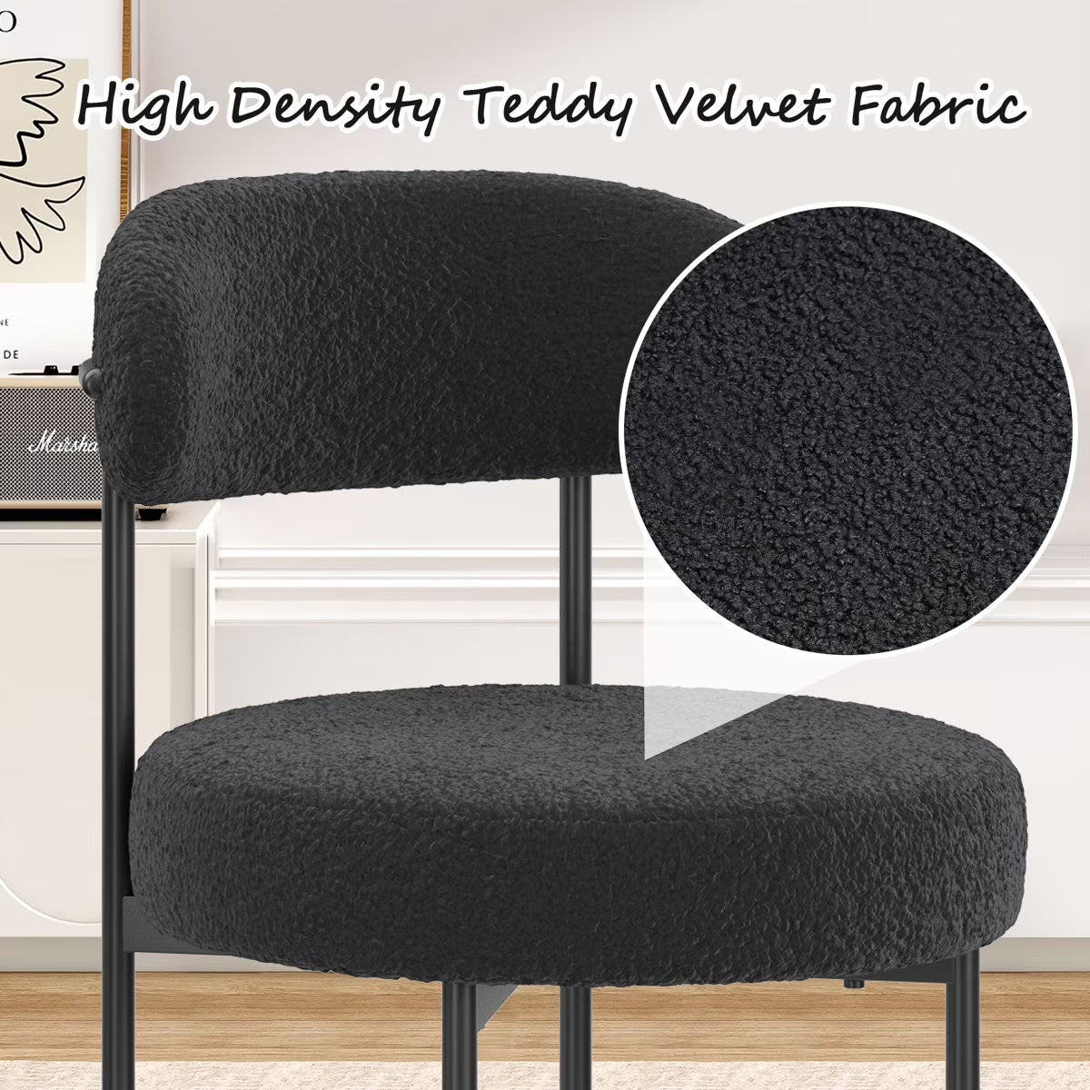 Farini Mid-Century Modern Dining Chairs Set of 2, Upholstered Kitchen Chairs with Metal Legs for Dining Room, Living Room, Cafe, Black