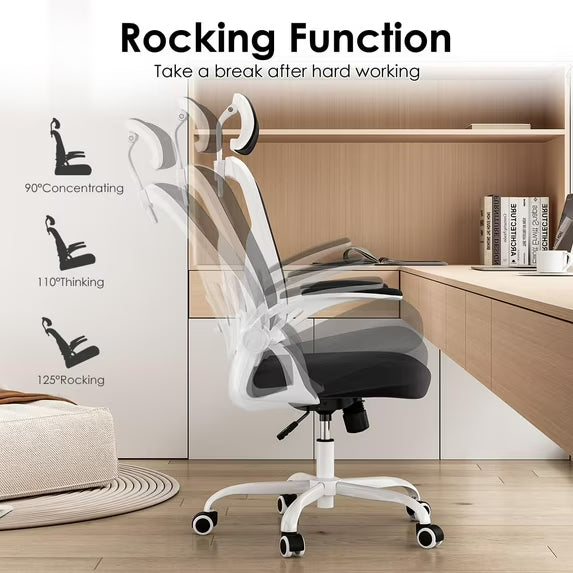 Farini Ergonomic Office Chair, Home Office Desk Chair with Headrest, High Back Computer Chair with Armrests and Adjustable Lumbar Support for Home Office Study Room Bedroom, White & Black
