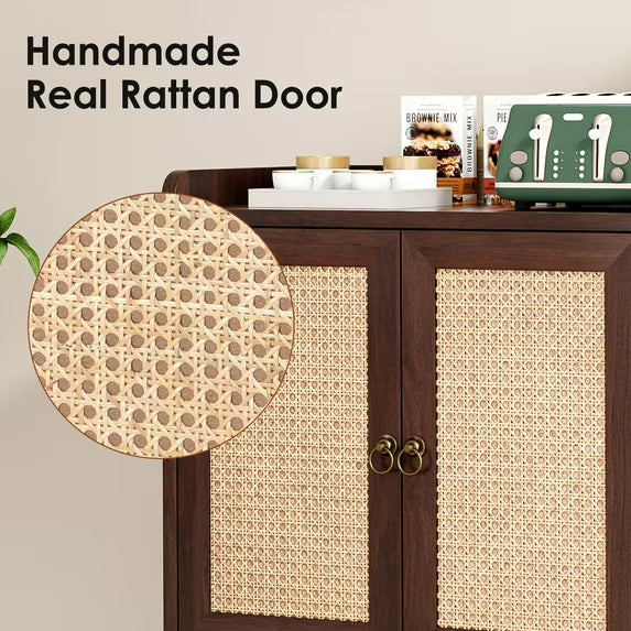 Farini 2Pcs Sideboard Buffet Cabinet Bar Cabinets with Rattan Decorated Doors(Walnut)