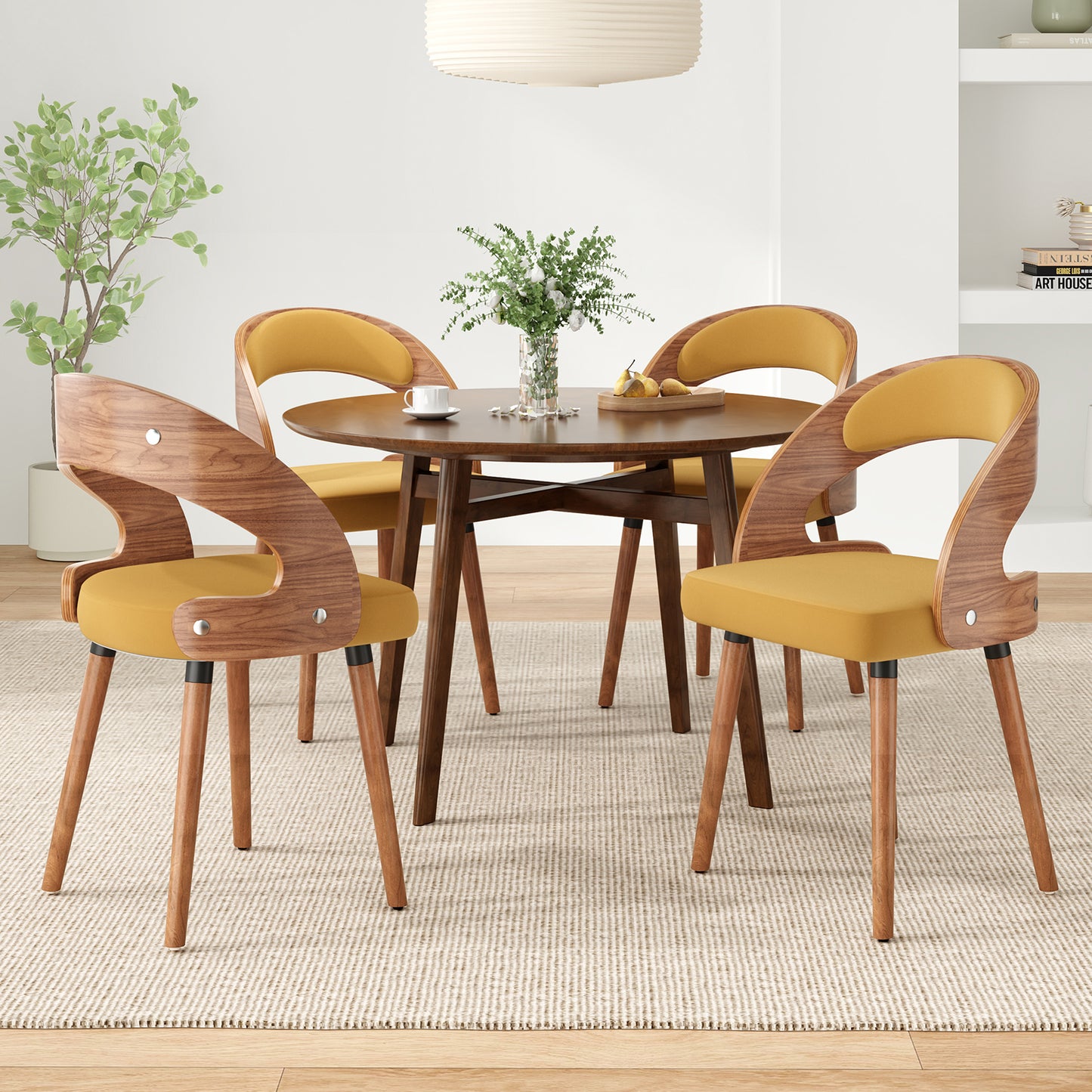 Farini Set of 2 Wood Dining Chairs with Curved Backrest for Kitchen Dining Room, Ginger