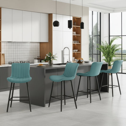 Farini 26" Counter Stools Set of 4, Faux Leather Barstools, Counter Height Chairs for Kitchen Islands & Dining Rooms, Green