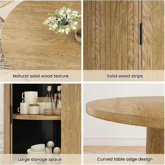 Farini 43" Round Dining Table, Modern Wood Kitchen Table with Hidden Storage & Metal Base, Seats 4, for Dining Room or Kitchen, Walnut