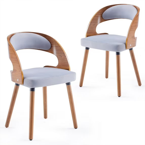 Farini Set of 4 Wood Dining Chairs with Curved Backrest for Kitchen Dining Room, Khaki