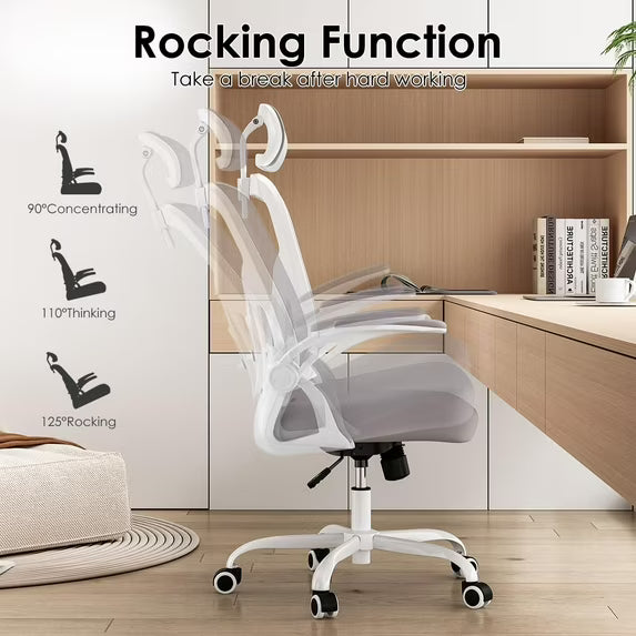 Farini Ergonomic Office Chair, Home Office Desk Chair with Headrest, High Back Computer Chair with Armrests and Adjustable Lumbar Support.for Home Office Study Room Bedroom, White & Gray