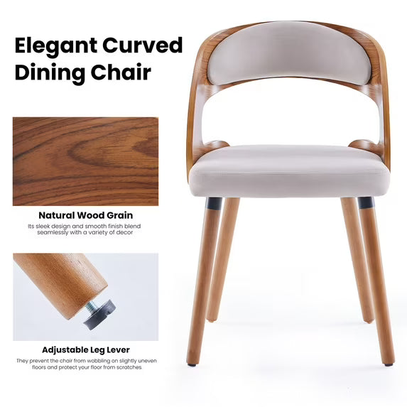 Farini Set of 2 Wood Dining Chairs with Curved Backrest for Kitchen Dining Room, Light Grey