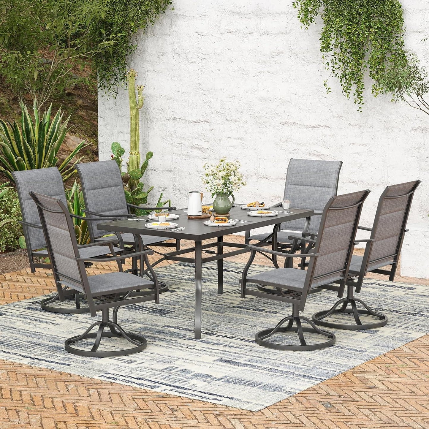 Farini Outdoor Dining Chairs Set, 360°Swivel Patio Dining Chair with Textilene Fabric, Outdoor Metal Armchair All Weather Resistant, Ergonomic Comfort, Perfect for Patio, Backyard, Balcony