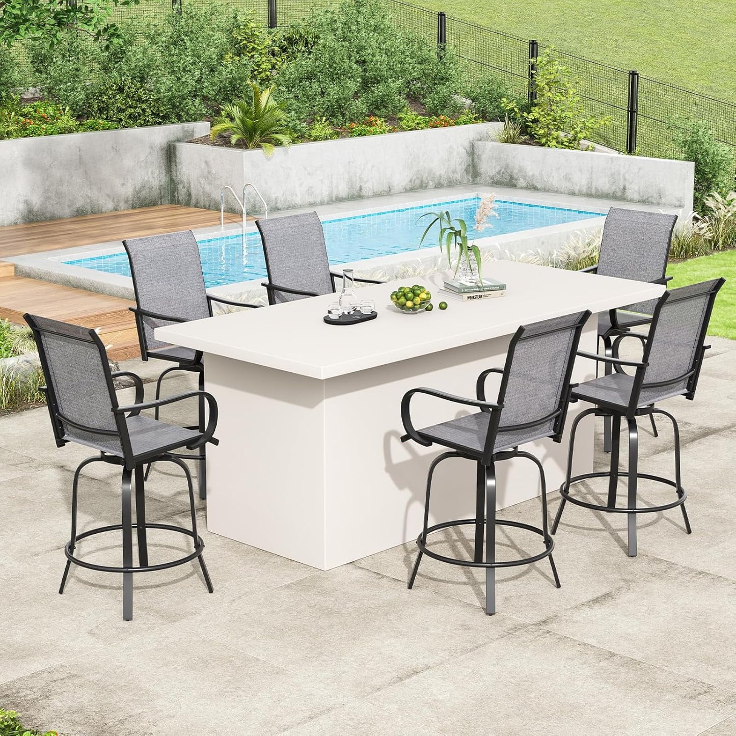 Farini Outdoor Bar Stools Set, 360°Swivel Patio Barstools with Textile Fabric,Ergonomic Comfort Bar Height Tall Outdoor Stools for Balcony