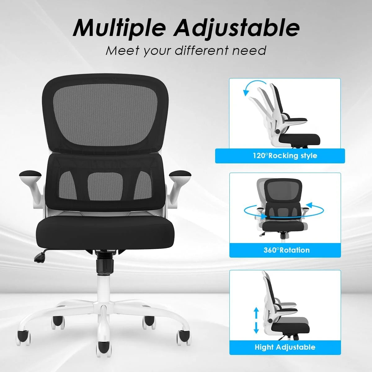 Farini Ergonomic Office Chair, Mesh Desk Chair with Lumbar Support, Comfy Computer Desk Chair with Flip Armrest Rolling Wheels for Home Study Room Office