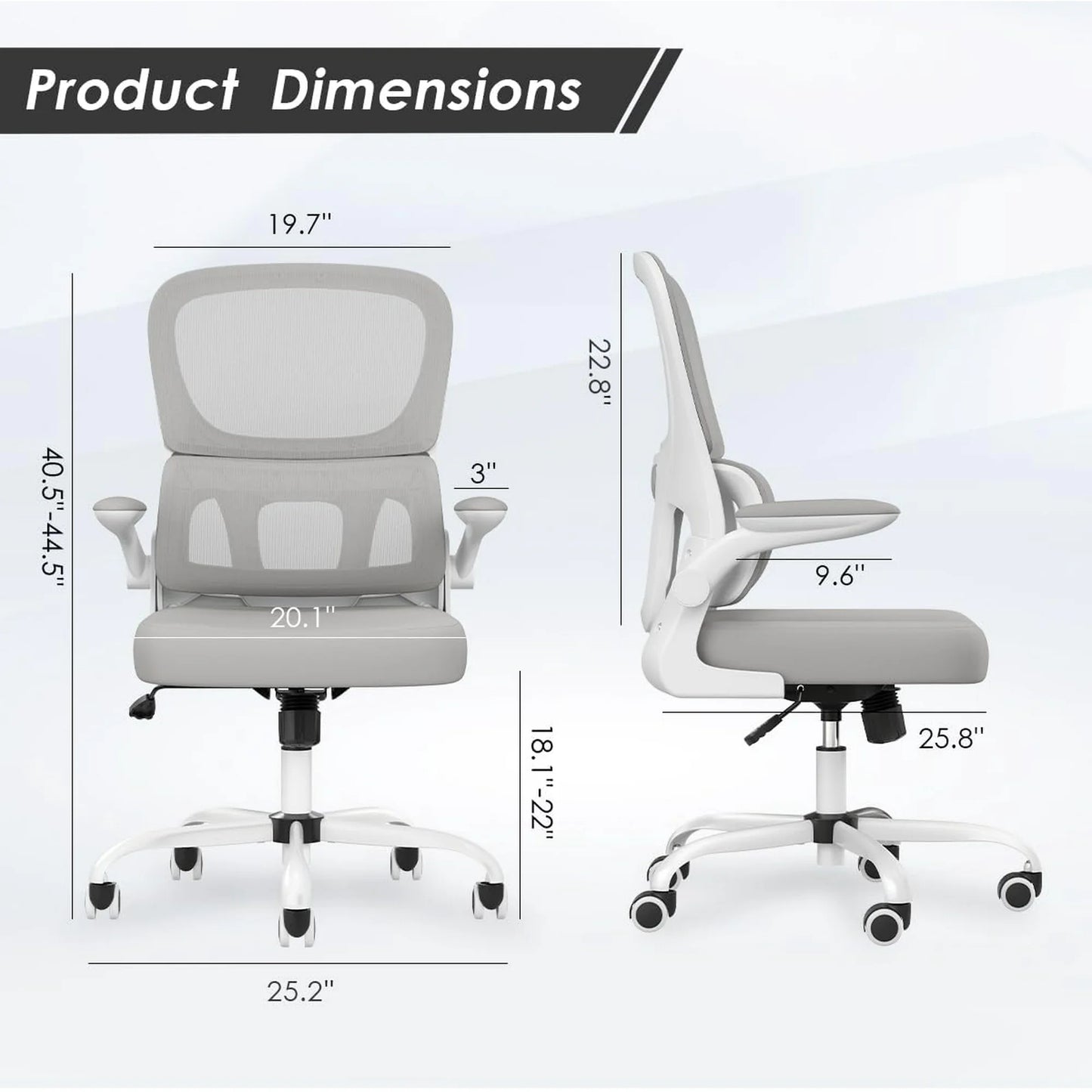 Farini Ergonomic Office Chair, Mesh Desk Chair with Lumbar Support, Comfy Computer Desk Chair with Flip Armrest Rolling Wheels for Home Study Room Office
