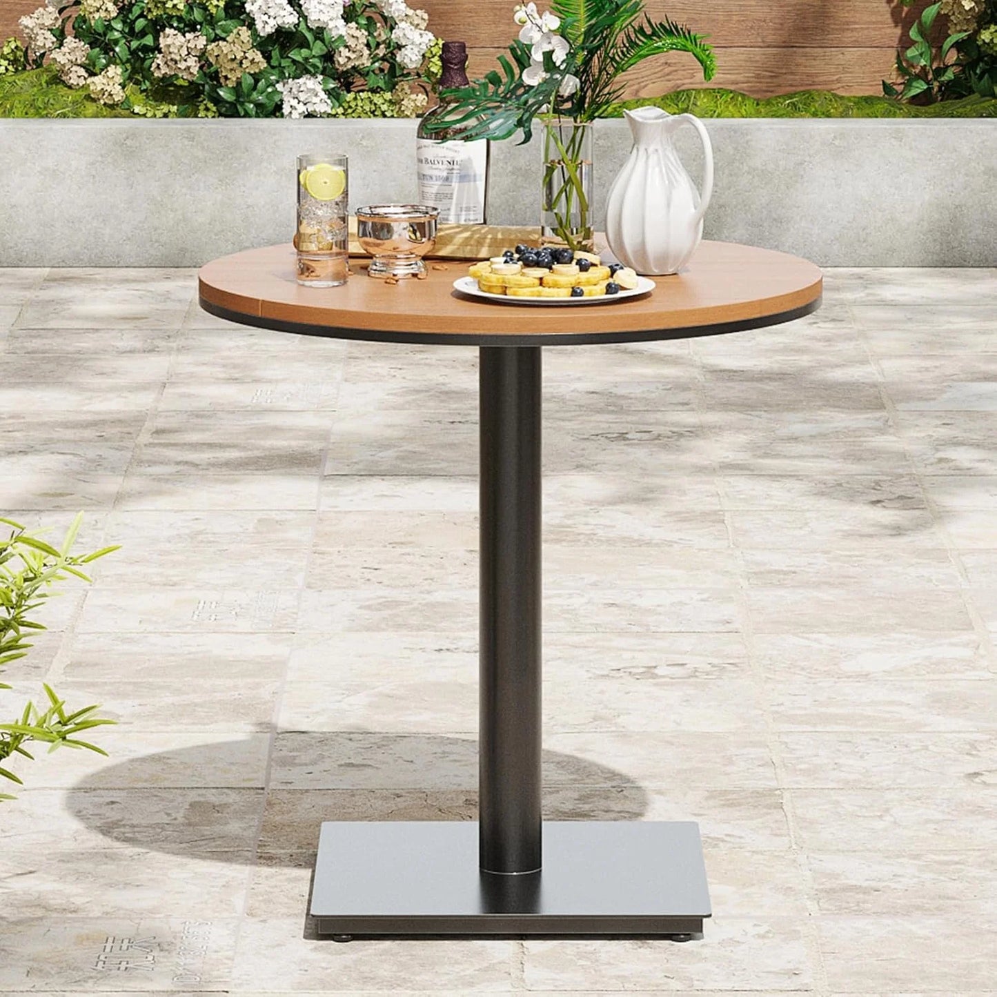 Farini Patio Furniture Table, Outdoor Dining Set of Patio Table, Plastic Wooden Top Outdoor Furniture Table for Lawn, Deck, Backyard, Poolside