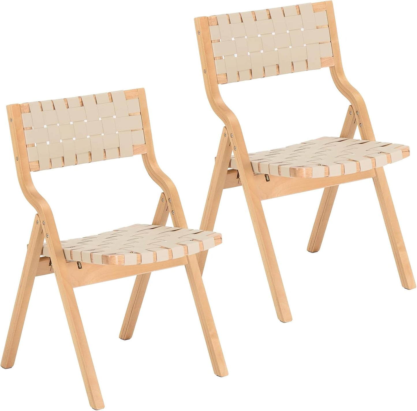Farini Wood Folding Chairs, Foldable Chairs Wooden Indoor Stackable Dining Chairs for Kitchen & Dining Room Chair Woven Seat & Webbing Back, Dining Chair Set of 2, PU Leather