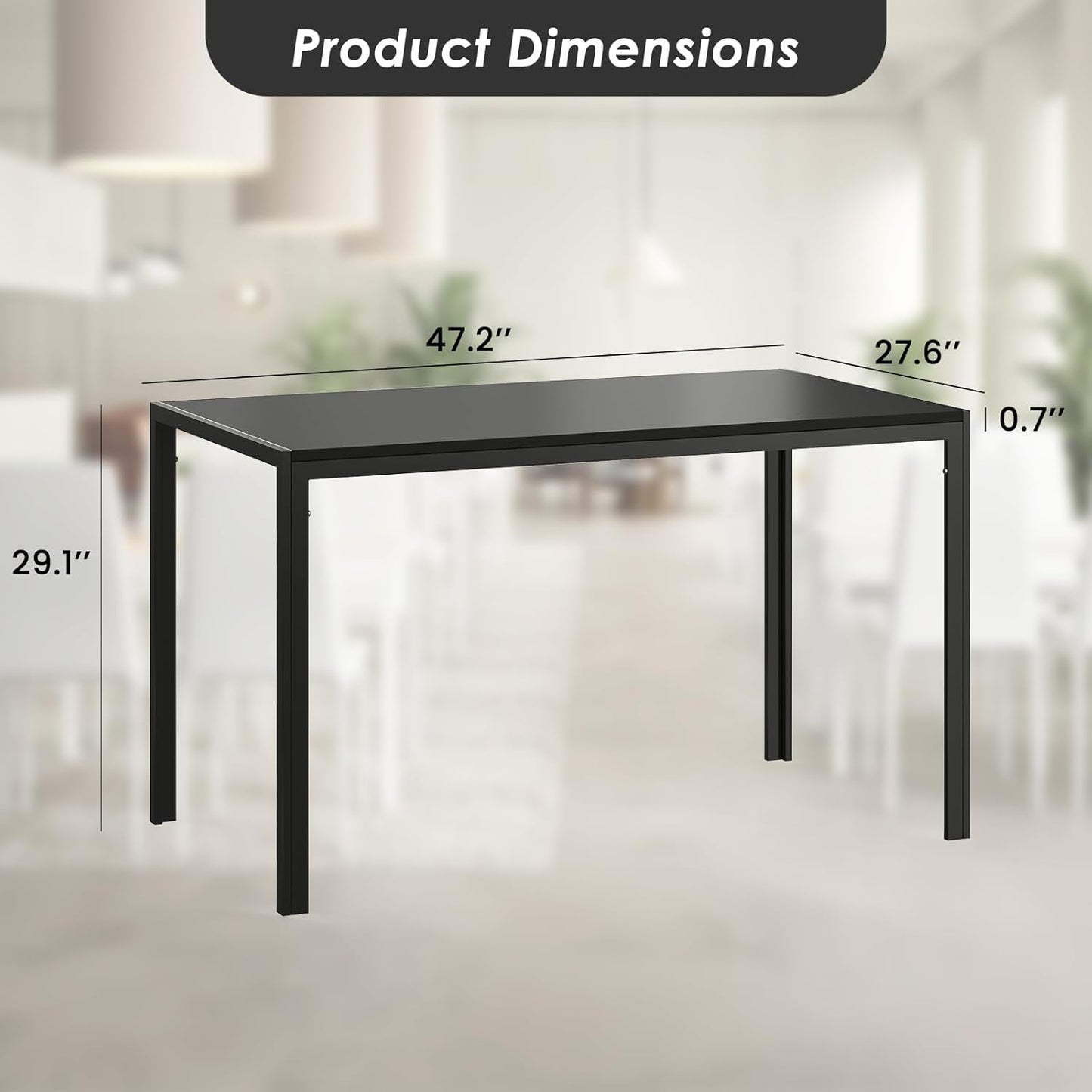 Farini Dining Table for 4-6 Person,47" Rectangular Wooden Dining Table Top and Metal Frame for Home Kitchen Dining Desk (47 inch)