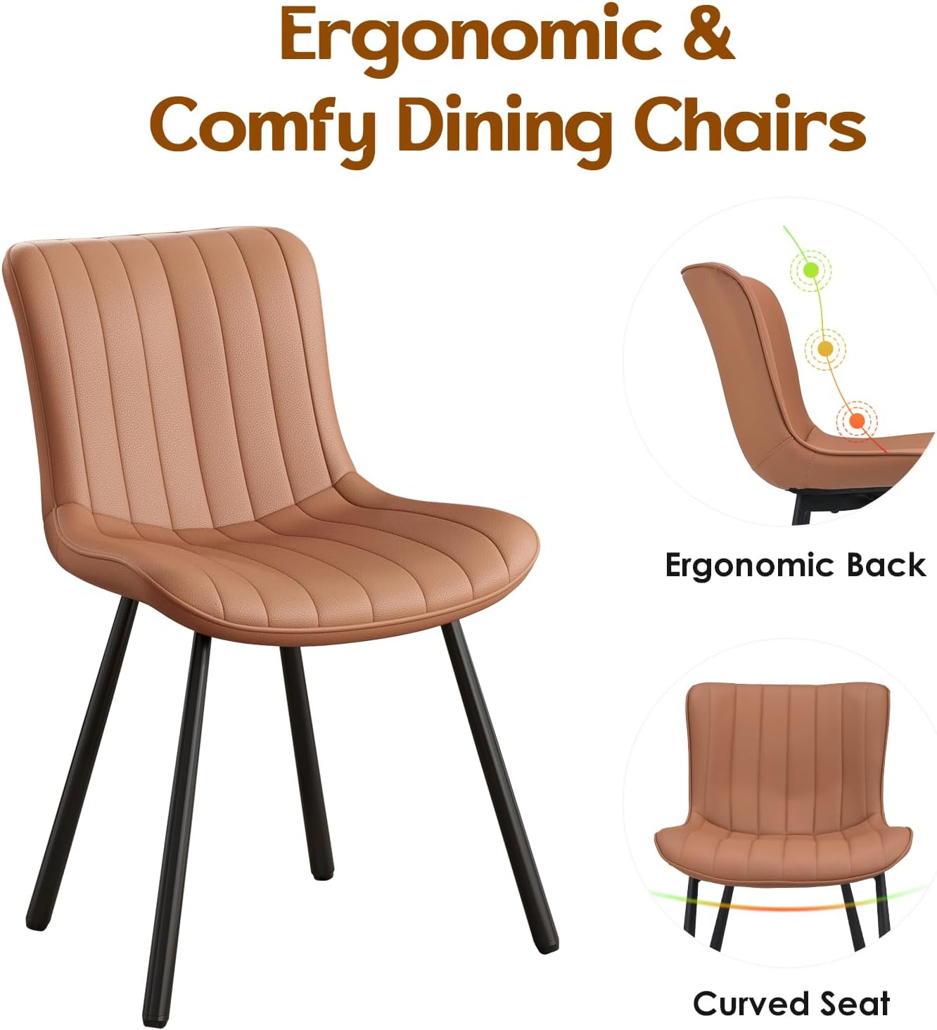 Farini Dining Chairs Set of 2, Faux Leather Kitchen & Dining Room Chairs for Dining Room, Mid Century Modern Dining Table Chairs with Metal Legs