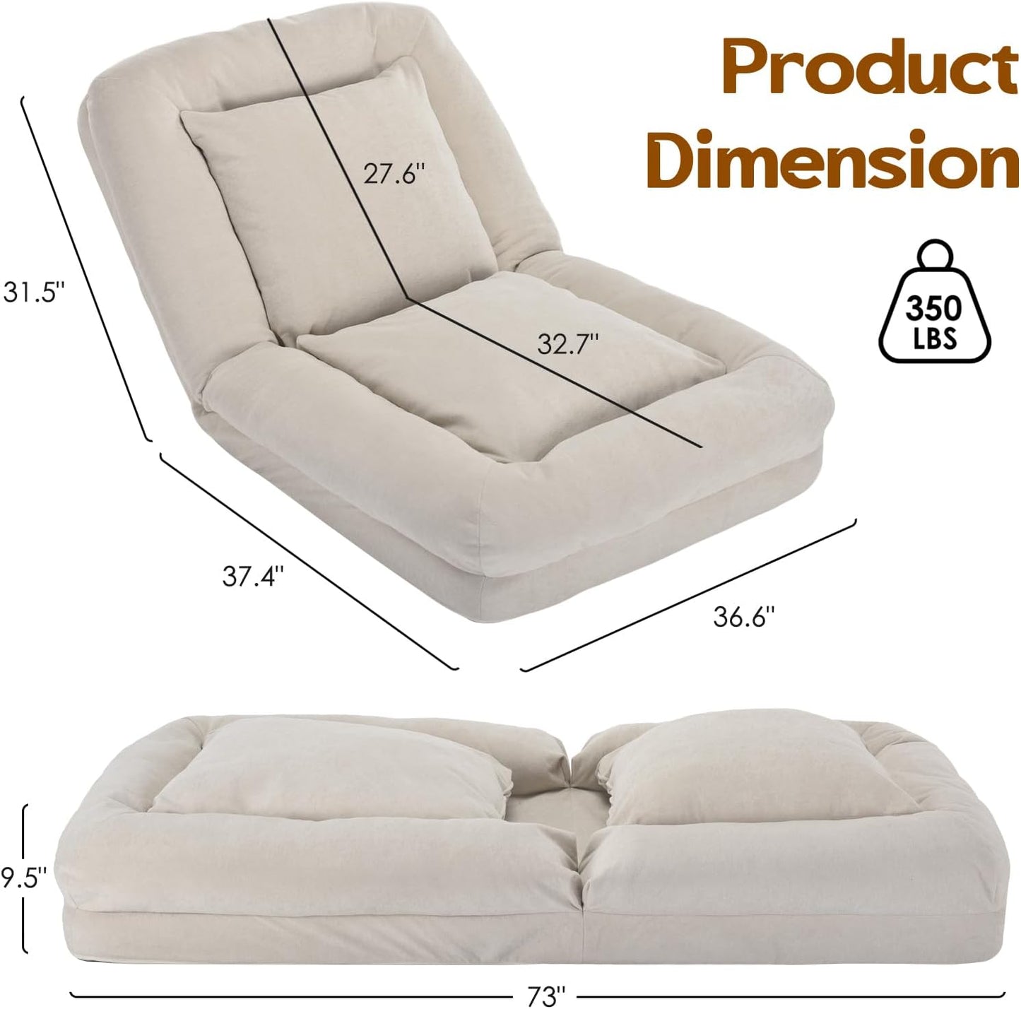 Farini Bean Bag Chairs for Adults, High Density Sponge Bean Bag Sofa with Waist Support, Soft Lazy Floor Sofa for Living Room, Reading Chair for Bedroom