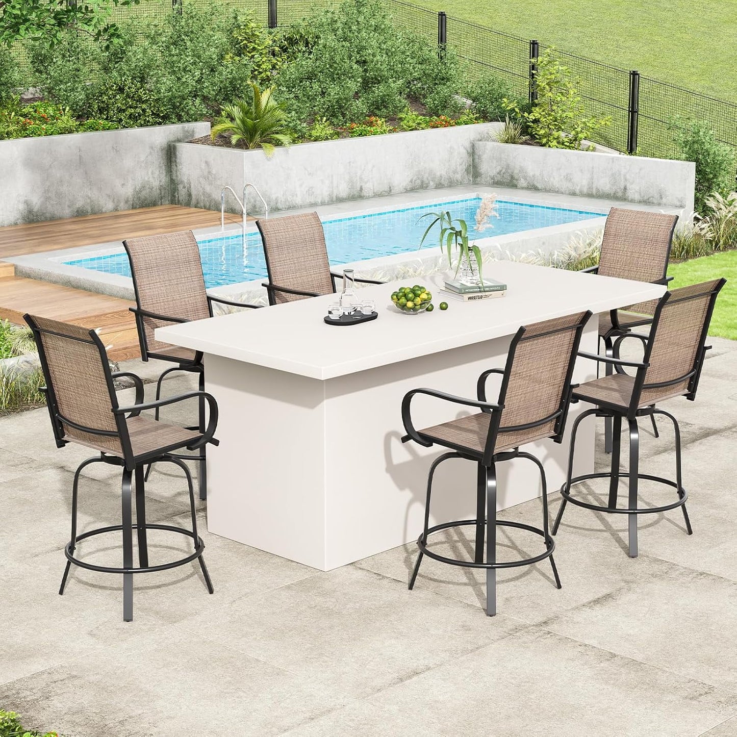 Farini Outdoor Bar Stools Set, 360°Swivel Patio Barstools with Textile Fabric,Ergonomic Comfort Bar Height Tall Outdoor Stools for Balcony