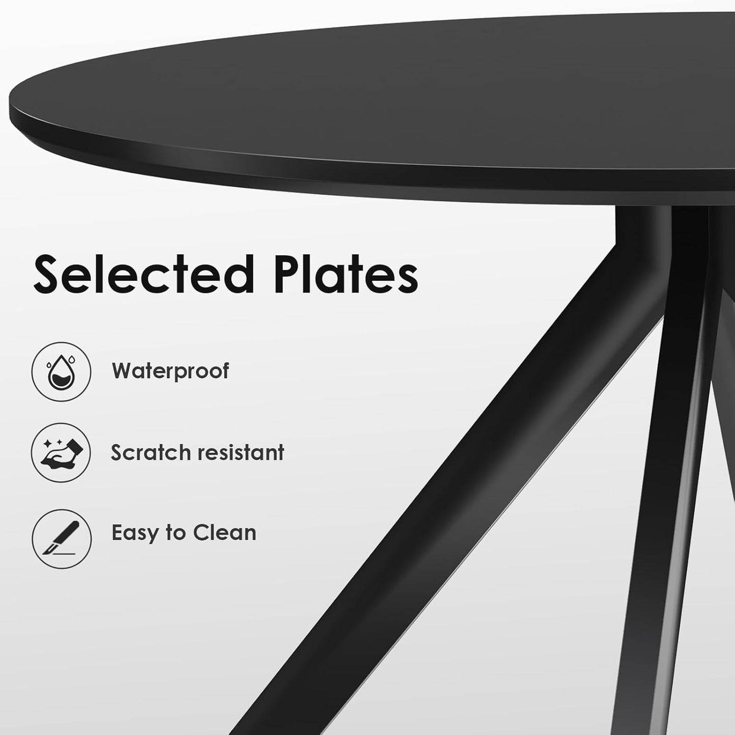 Farini Black Dining Table for 4-6 Person,47" Round Wooden Dining Table (47 inch,120cm)