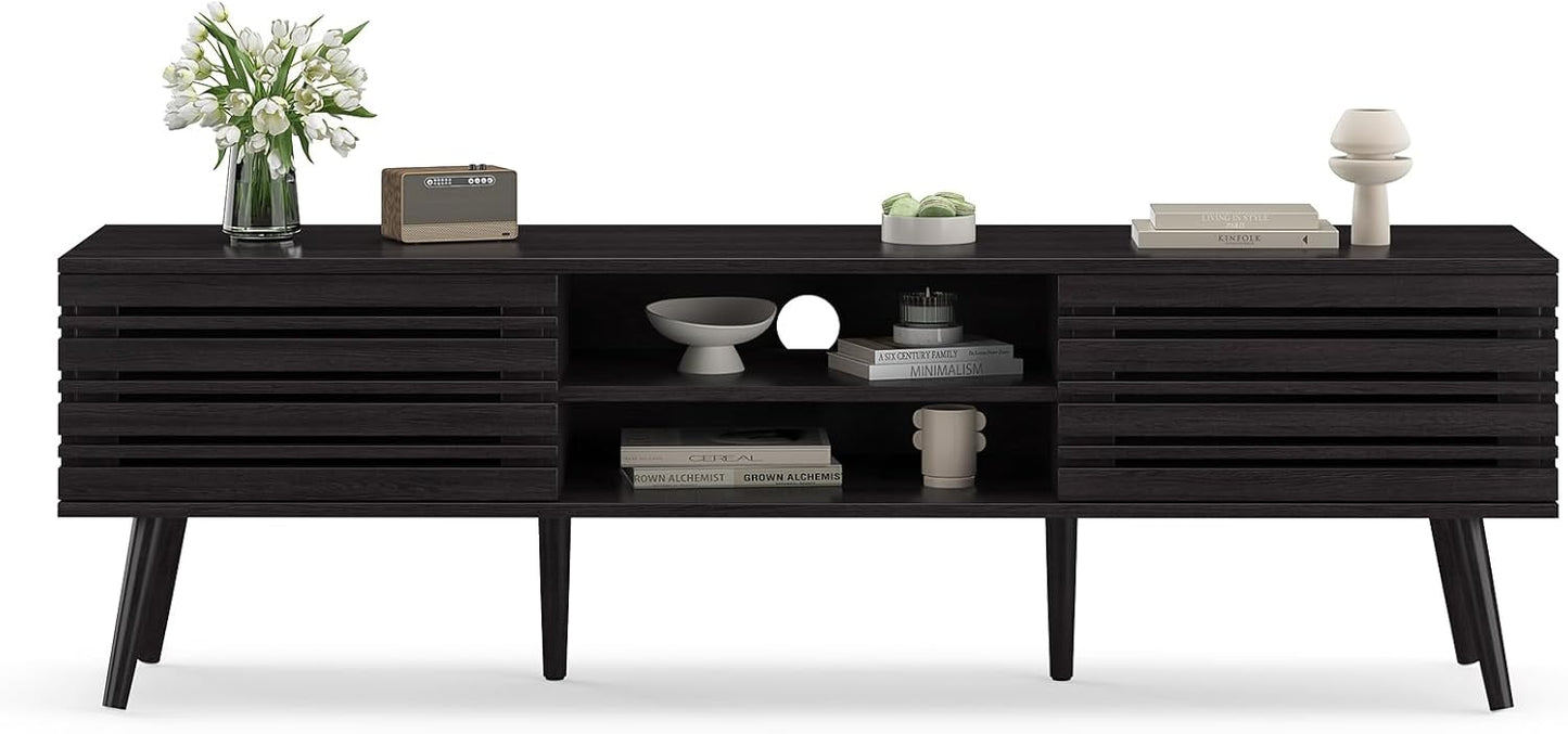 Farini Mid Century Modern TV Stands for up to 70" TV with Storage, Fluted Wood TV Stand for Living Room, Boho Media Console, Entertainment Center with Cable Management