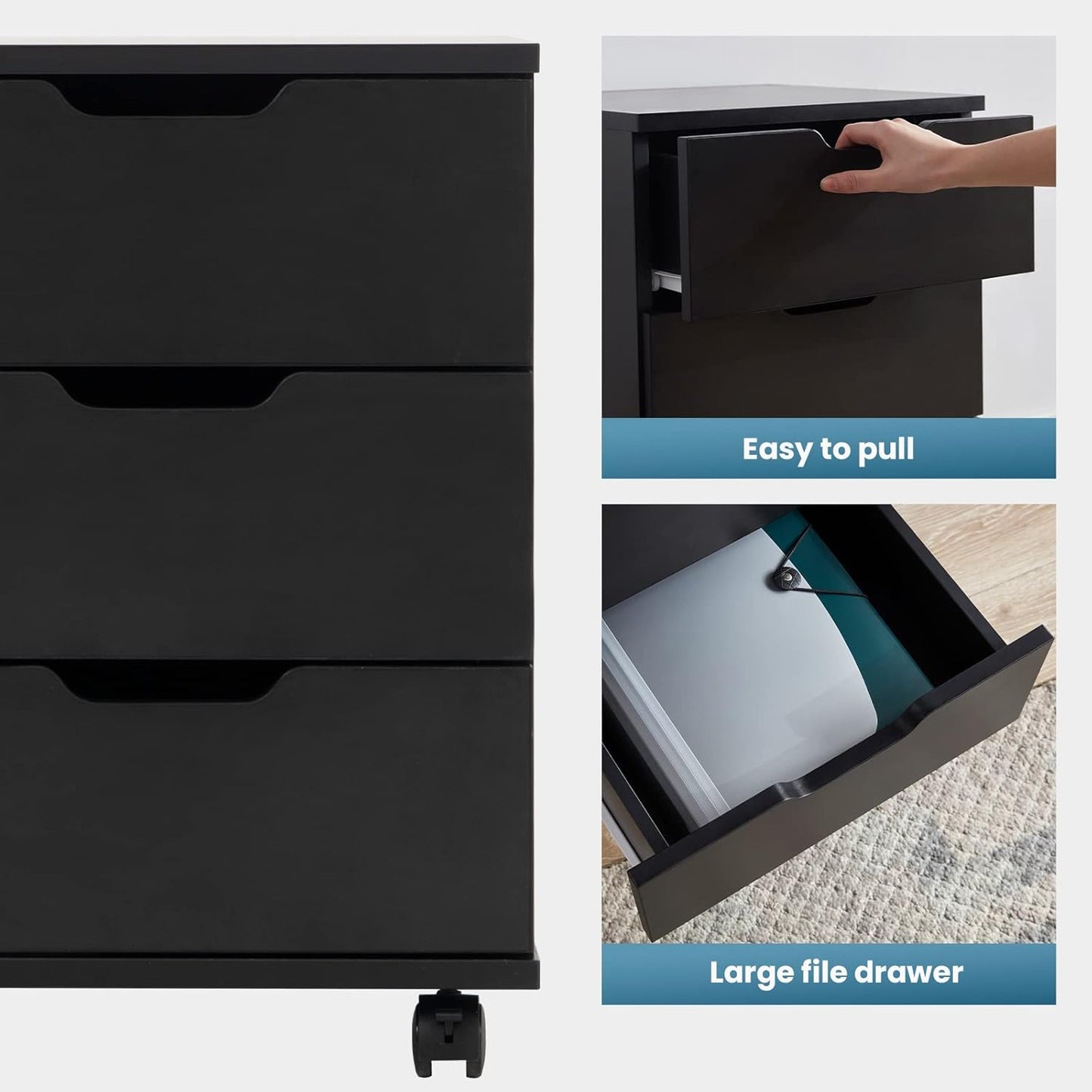 Farini 3-Drawer File Cabinet for Home Office, Mobile Wooden File Cabinet, for Under Desk Storage