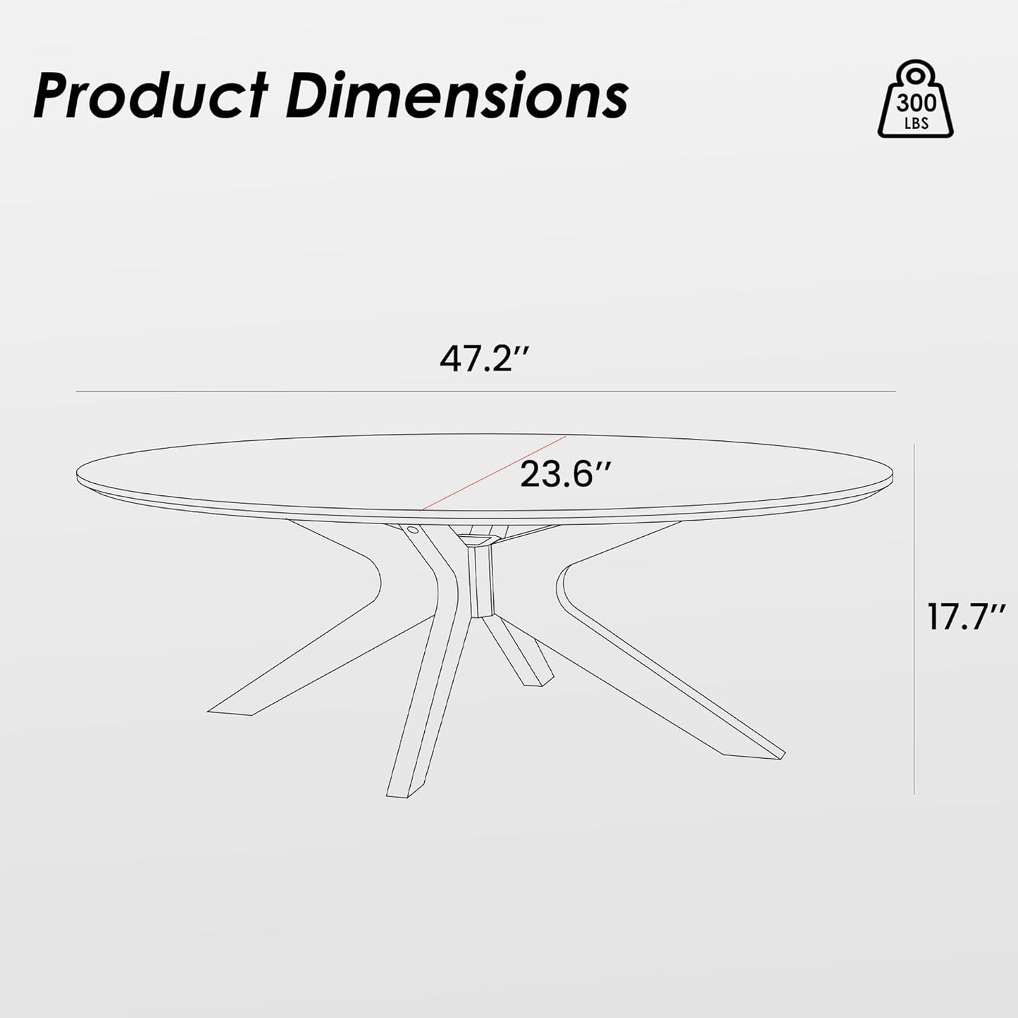 Farini Office Coffee Table, 47" Wood Coffee Tabletop with Wood Frame,Oval Coffee Table for Living Room,Bedroom,47 Inch,Black Tabletop and Frame