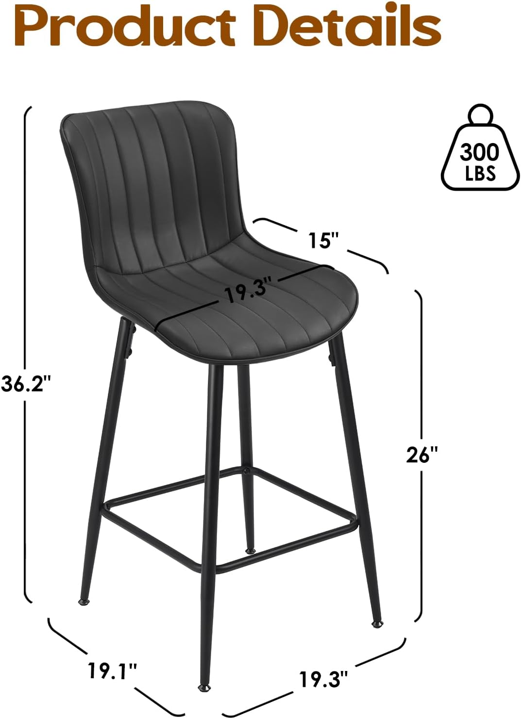 Farini 26 Inch Counter Stools Set of 2, Faux Leather Barstool Modern Counter Chair, Counter Height Bar Stools, Counter Height Stools Barstools for Dining Room Kitchen Islands