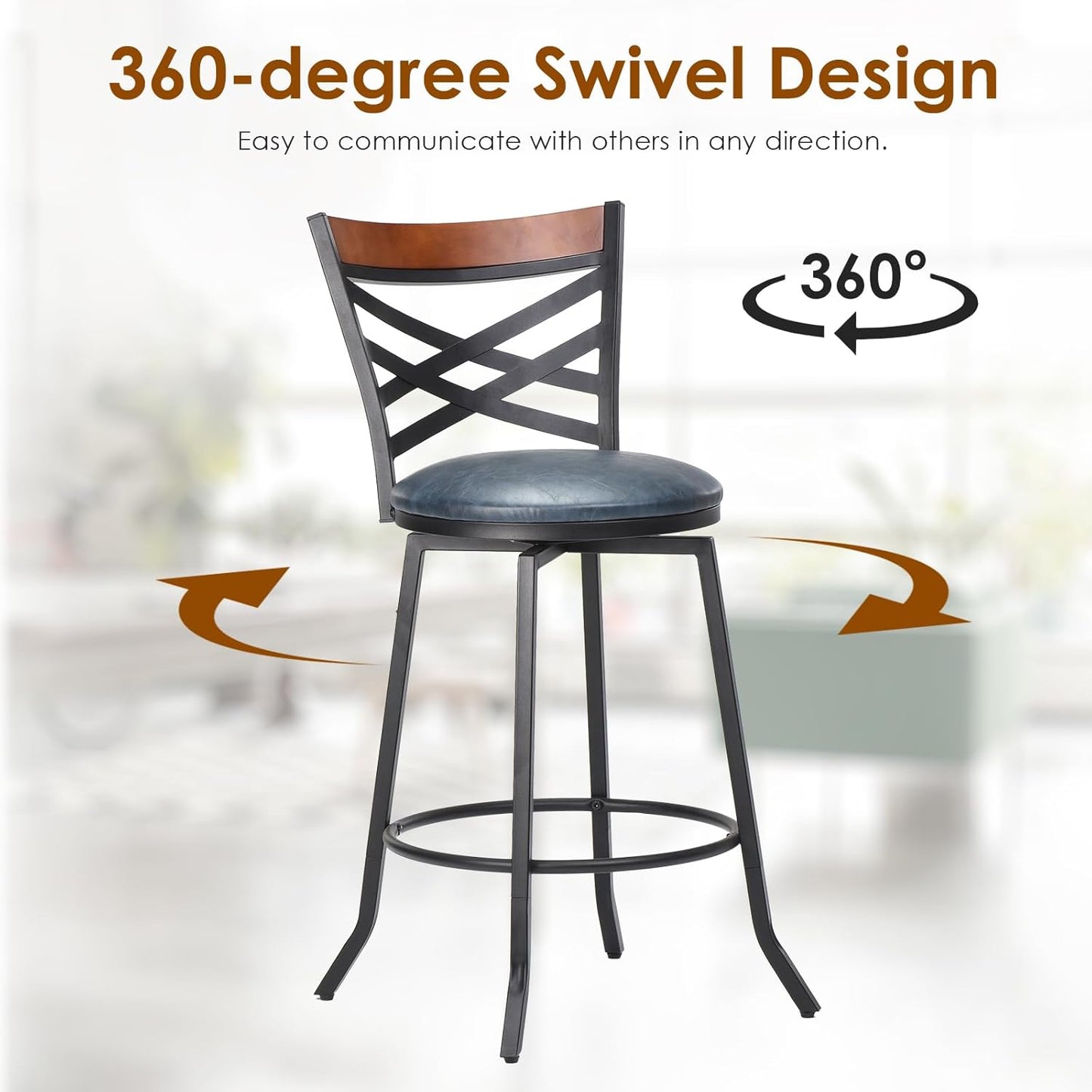 Farini Swivel Bar Stools Set of 2,Mid Century Modern Counter Height Bar Stools,Counter Stools for Kitchen Counter Height Chairs with Back Faux Leather Barstools for Kitchen Island Bar Stools,350lb