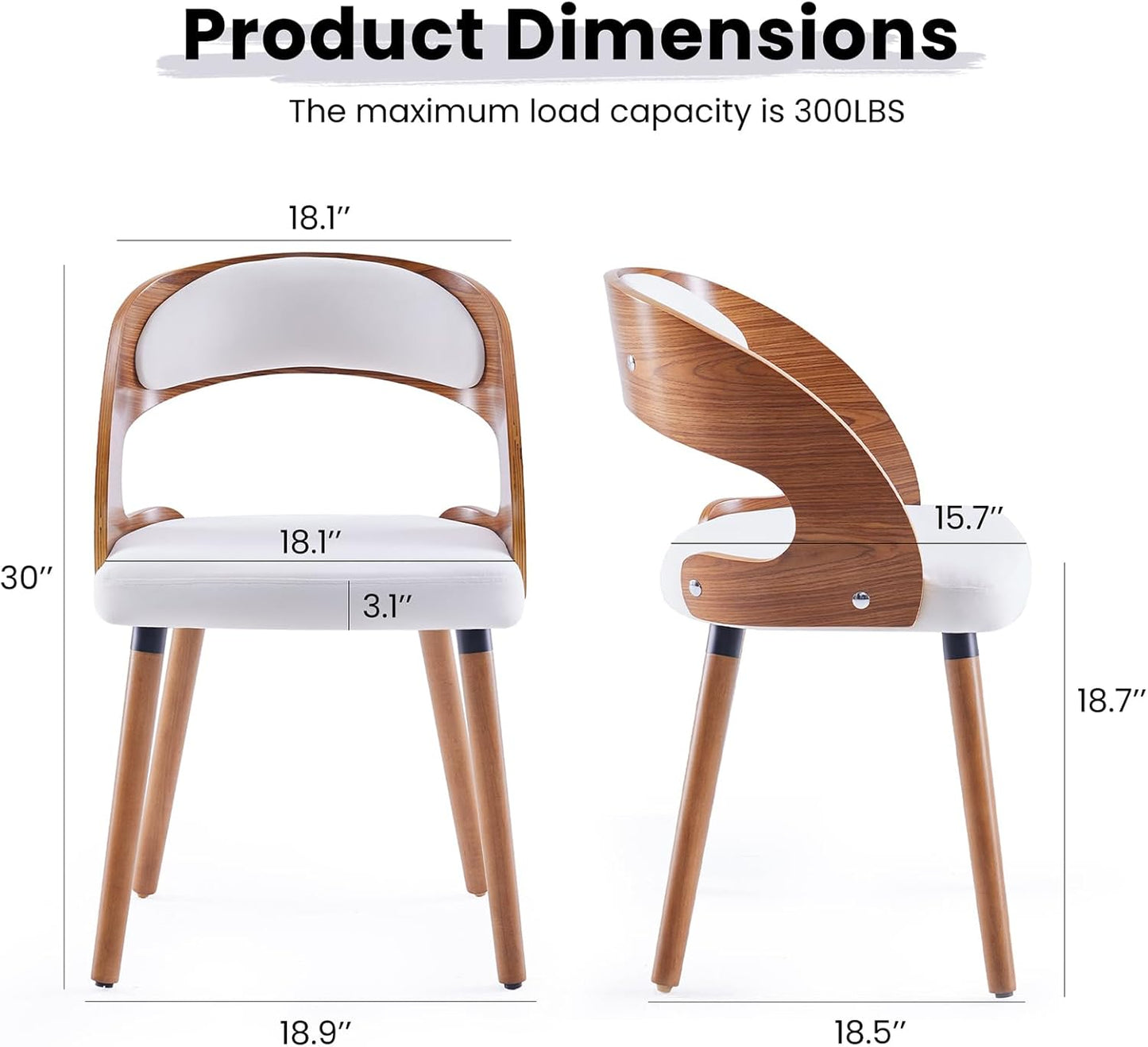 Farini Set of 2 or 4 Wood Dining Chairs with Curved Backrest for Kitchen Dining Room