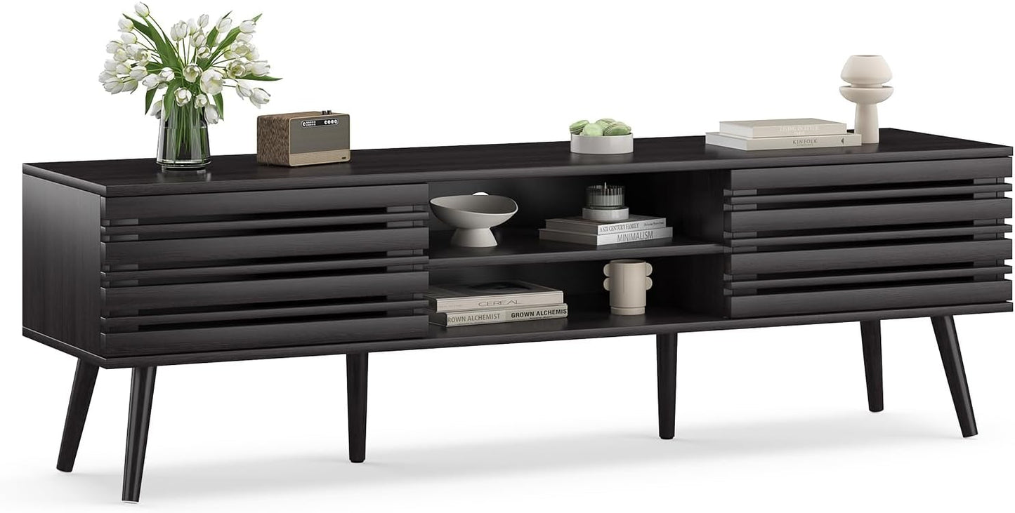 Farini Mid Century Modern TV Stands for up to 70" TV with Storage, Fluted Wood TV Stand for Living Room, Boho Media Console, Entertainment Center with Cable Management