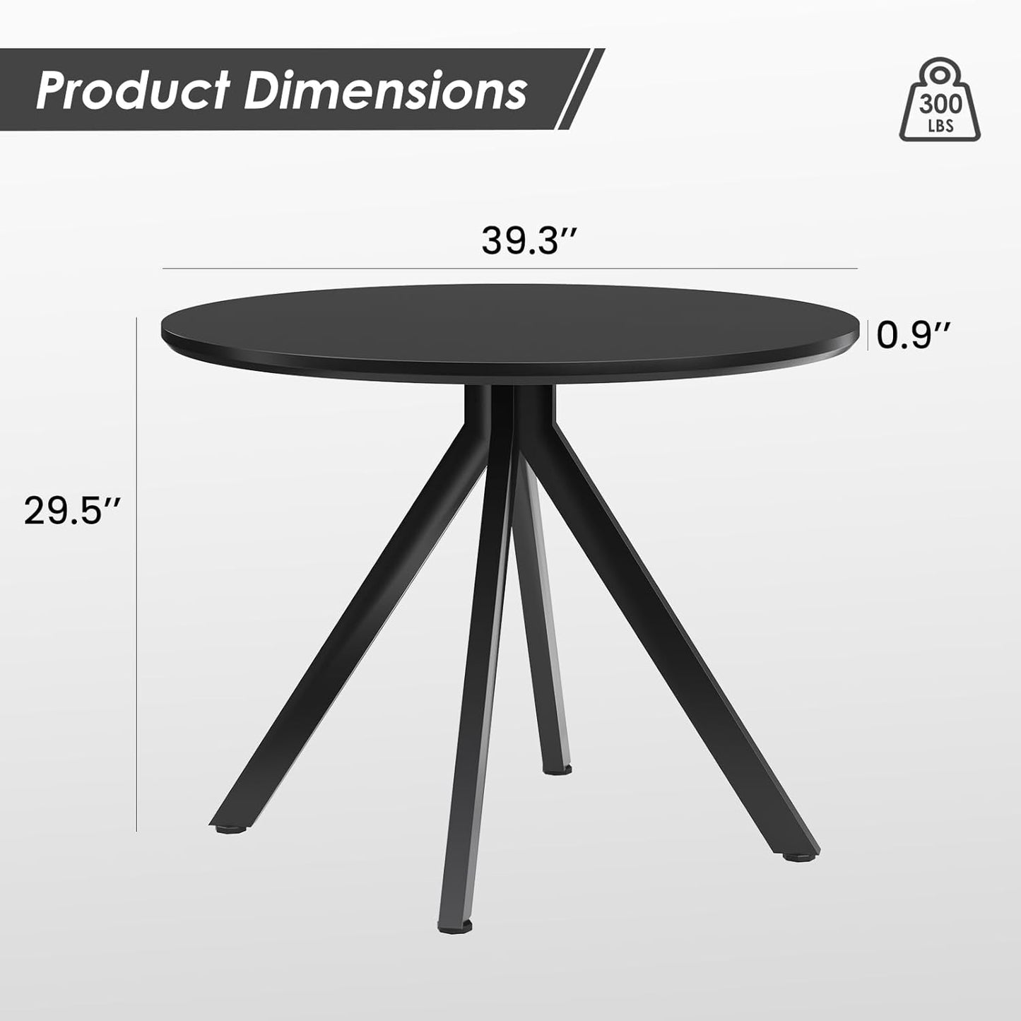 Farini Black Dining Table for 4-6 Person,39" Round Wooden Dining Tabletop and Metal Frame for Home Kitchen Dining Desk