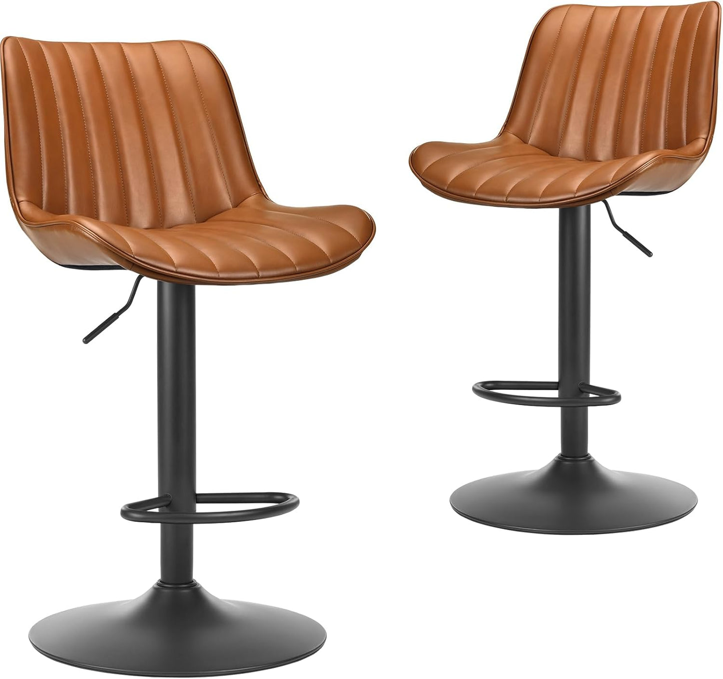 Farini Bar Stools Set of 2, Swivel Adjustable Barstools, Bar Height Stools with Back Support, PU Leather Counter Height Bar Chairs for Kitchen Island Rustic Barstool