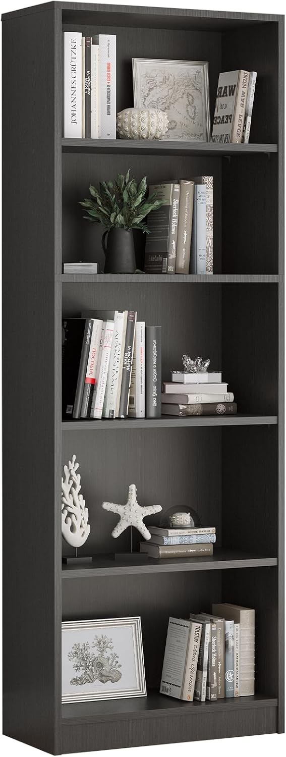 Farini Bookcase Freestanding 5 Shelf Wood Bookshelf Adjustable Shelves for Home Office,5 Layer