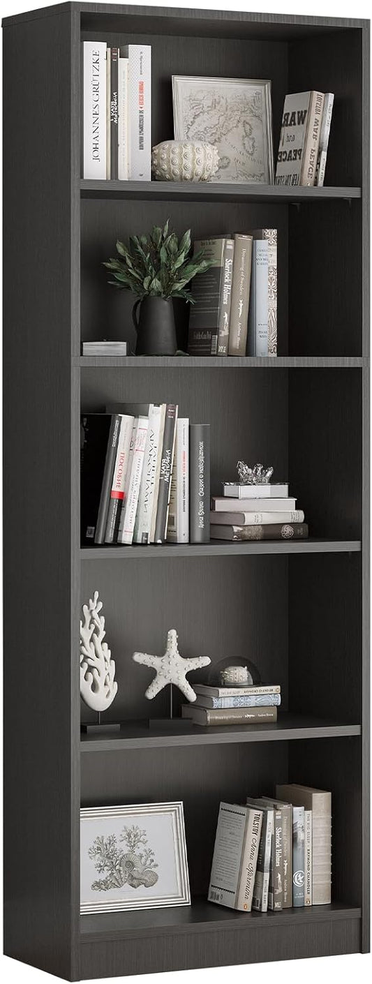 Farini Bookcase Freestanding 5 Shelf Wood Bookshelf Adjustable Shelves for Home Office,5 Layer
