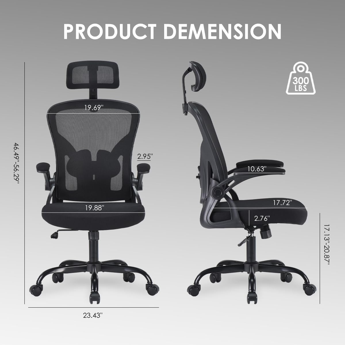 Farini Ergonomic Office Chair, Home Office Desk Chair with Headrest, High Back Computer Chair with Armrests and Adjustable Lumbar Support for Home Office Study Room, White & Khaki