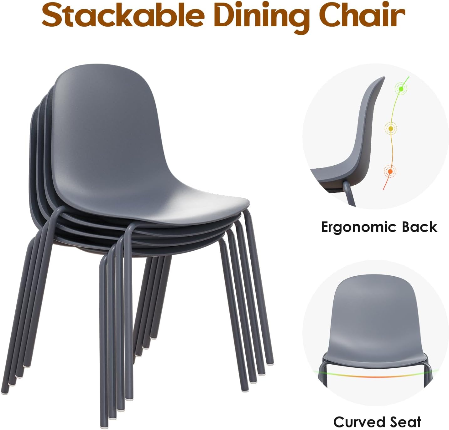 Modern Plastic Stackable Dining Chair Set of 4 with Metal Legs for Indoor or Outdoor