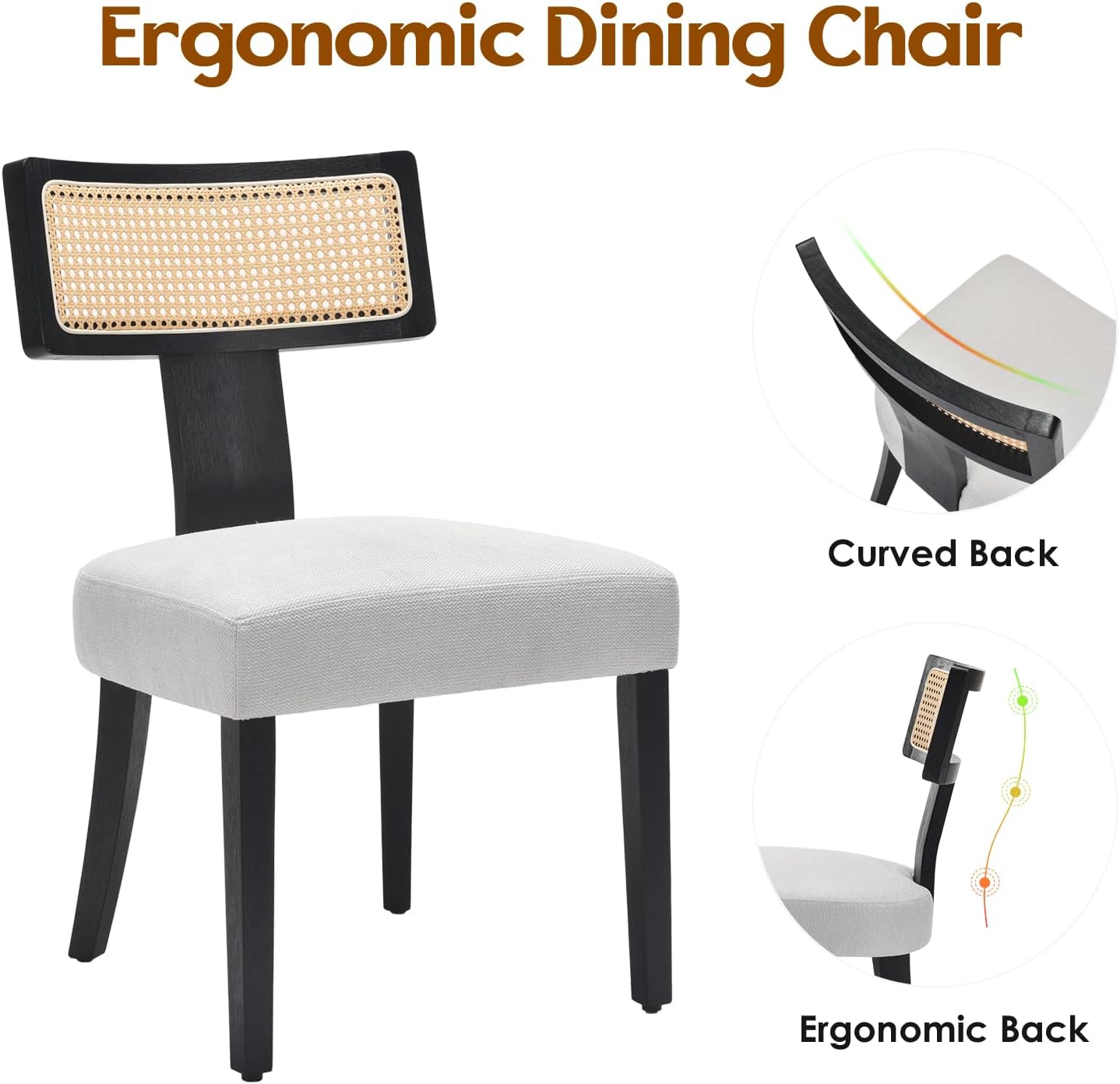 Upholstered Armless Dining Table Chairs Set with Hardwood Frame Curved Backrest for Kitchen Room