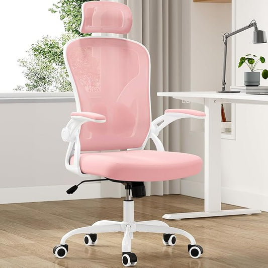 Farini Ergonomischer Stuhl mit Armlehne Büro Schreibtischstuhl mit Rollen Bequemer Home Office Stuhl, Lichtrosa
