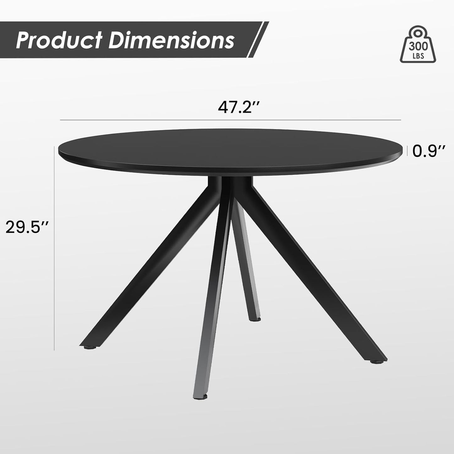 Farini Black Dining Table for 4-6 Person,47" Round Wooden Dining Table (47 inch,120cm)